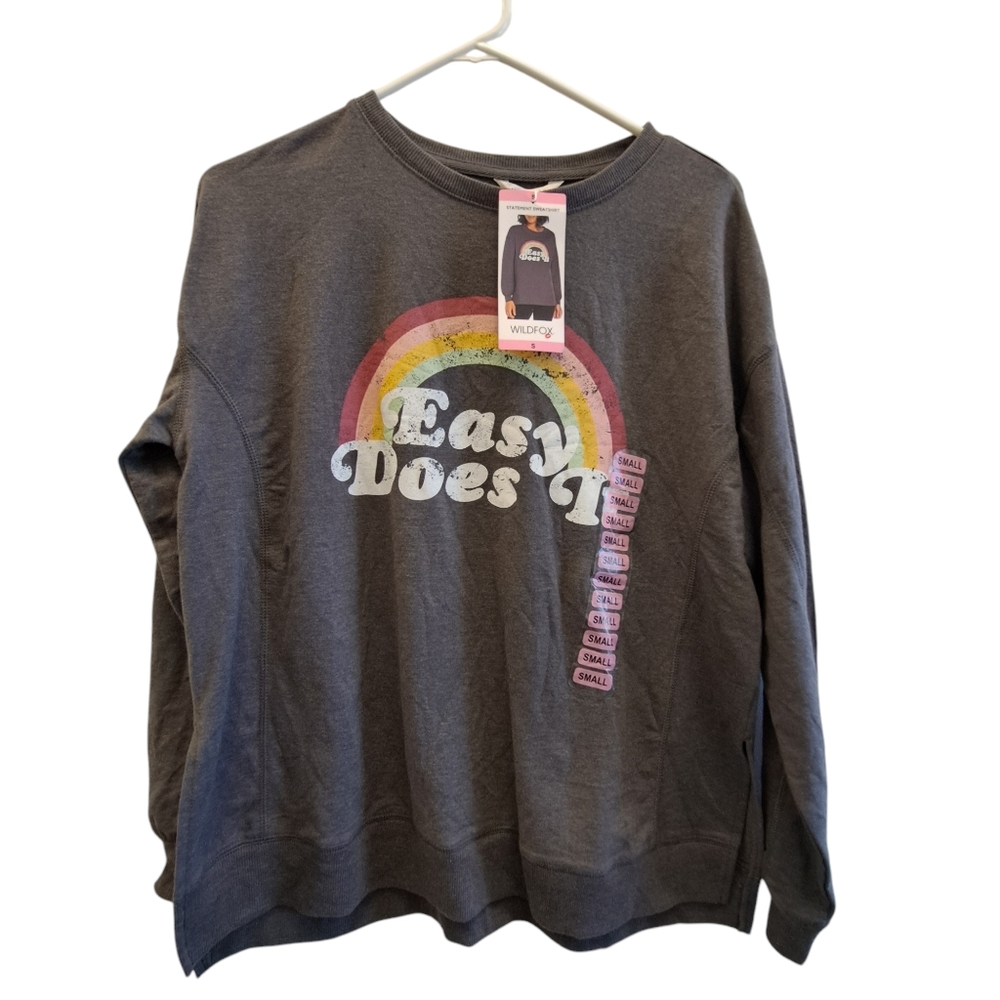 WILDFOX EASY DOES IT WOMENS SWEATSHIRT SIZE SMALL NEW GRAY - Picture 2 of 7